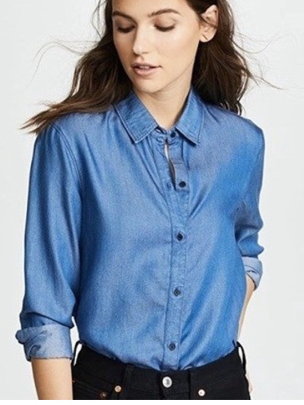 AYR The Clean Shirt Chambray Shirt Long Sleeve in Blue Size XS